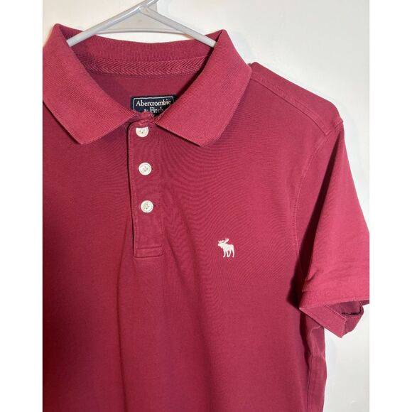 Abercrombie & Fitch Men’s Polo Shirt Red Short Sleeve Moose Logo Size M Medium - Picture 2 of 4